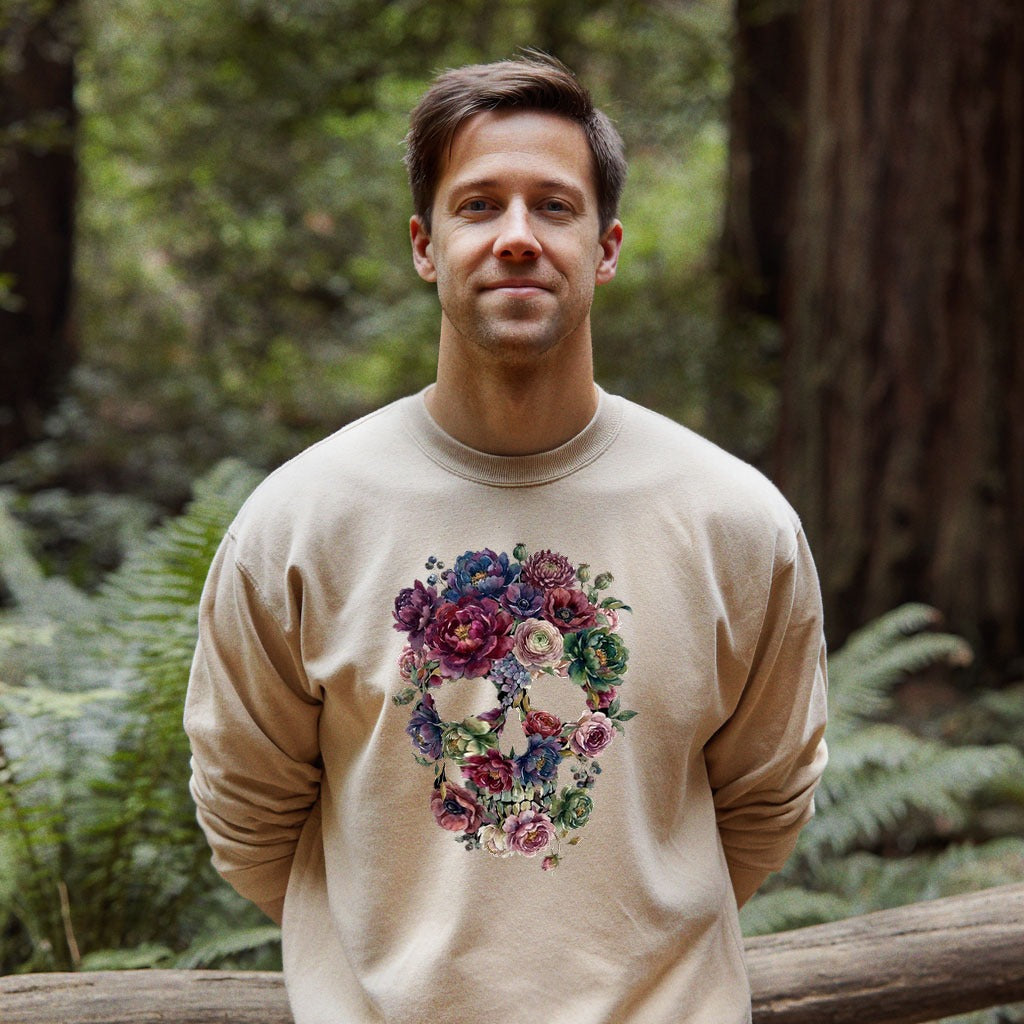 Gothic Flower Skull Crewneck Sweatshirt