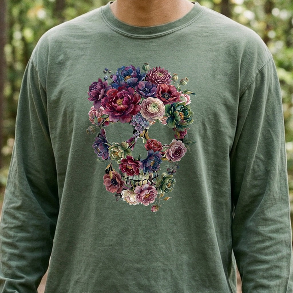 Gothic Flower Skull Premium Long Sleeve