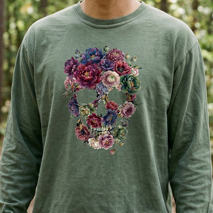 Gothic Flower Skull Premium Long Sleeve