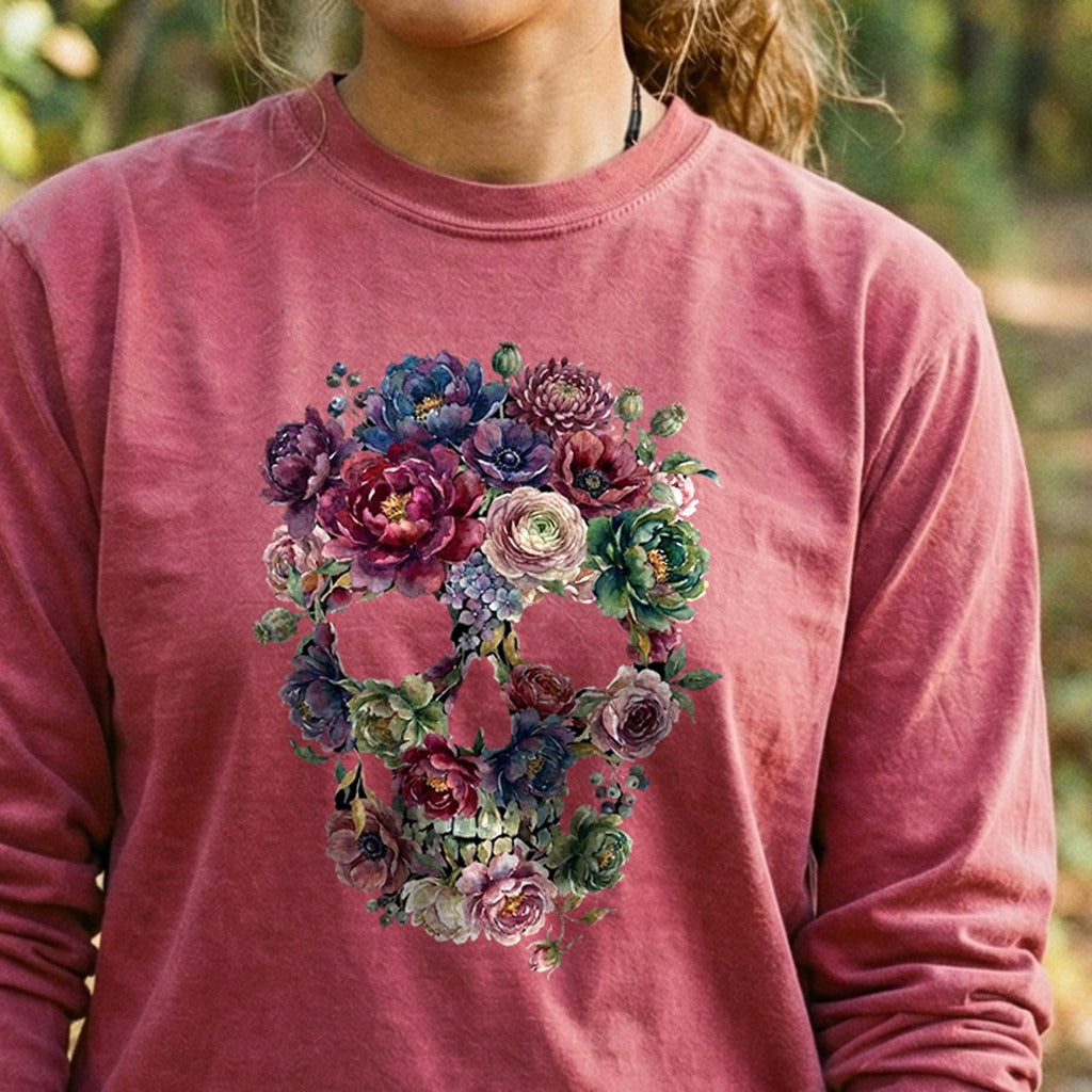 Gothic Flower Skull Premium Long Sleeve