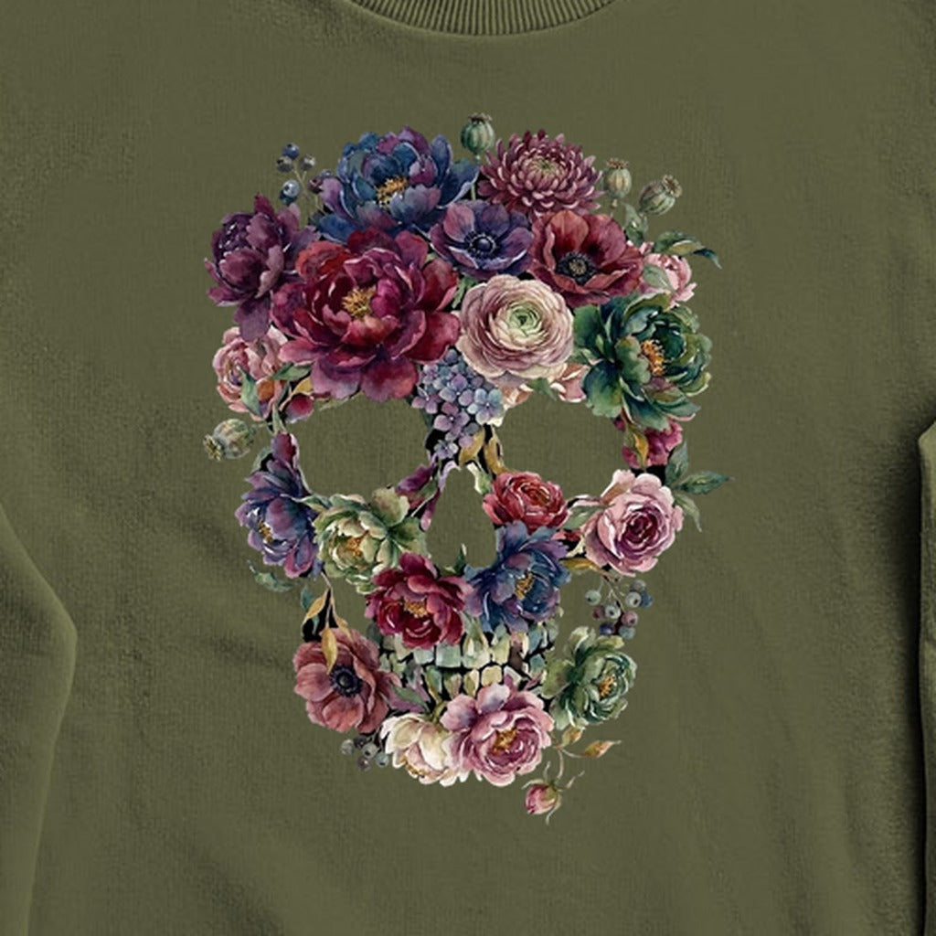 Gothic Flower Skull Crewneck Sweatshirt
