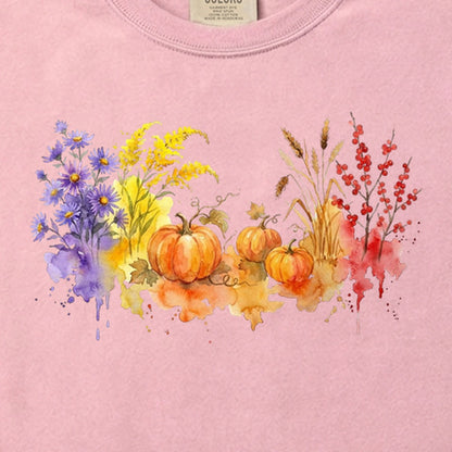 Watercolor Pumpkin Patch Cotton T-Shirt