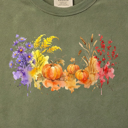 Watercolor Pumpkin Patch Cotton T-Shirt
