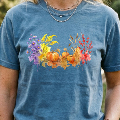 Watercolor Pumpkin Patch Cotton T-Shirt