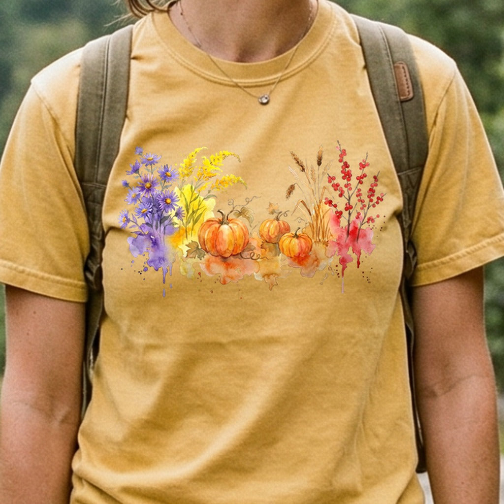 Watercolor Pumpkin Patch Cotton T-Shirt