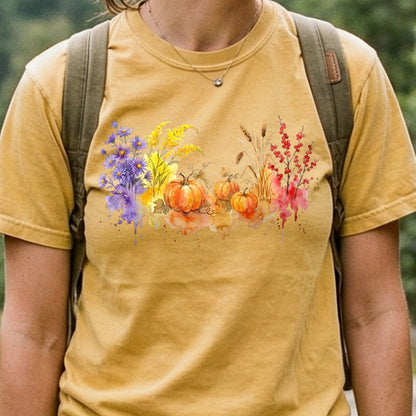 Watercolor Pumpkin Patch Cotton T-Shirt