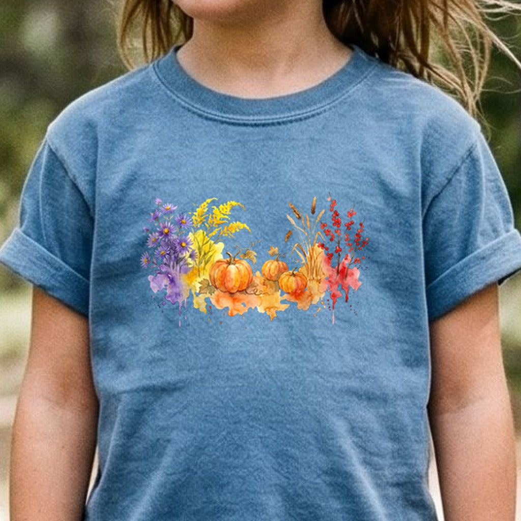 Watercolor Pumpkin Patch Kids Cotton T-Shirt