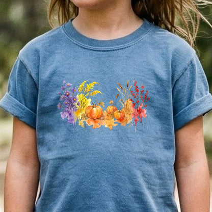 Watercolor Pumpkin Patch Kids Cotton T-Shirt