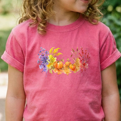 Watercolor Pumpkin Patch Kids Cotton T-Shirt