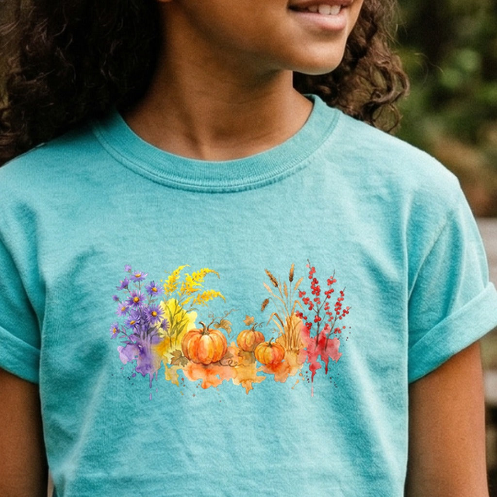 Watercolor Pumpkin Patch Kids Cotton T-Shirt