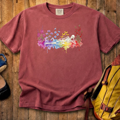 Halloween Skeleton Watercolor Wildflowers Cotton T-Shirt