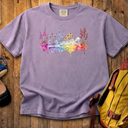 Halloween Skeleton Watercolor Wildflowers Cotton T-Shirt