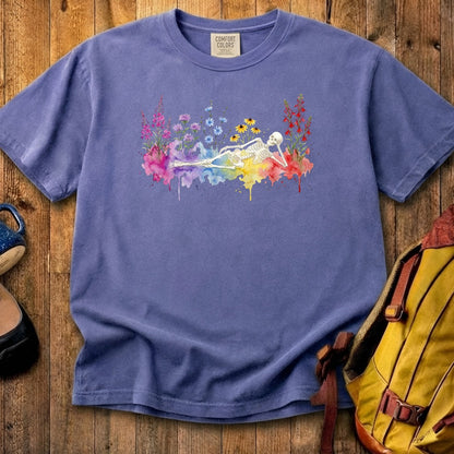 Halloween Skeleton Watercolor Wildflowers Cotton T-Shirt