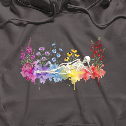 Halloween Skeleton Watercolor Wildflowers Hoodie