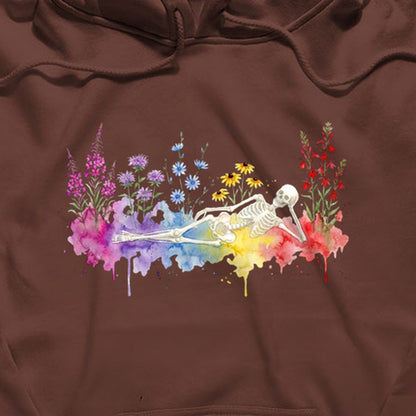 Halloween Skeleton Watercolor Wildflowers Hoodie