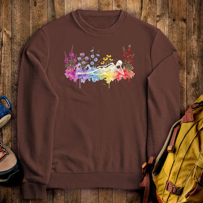 Halloween Skeleton Watercolor Wildflowers Crewneck Sweatshirt