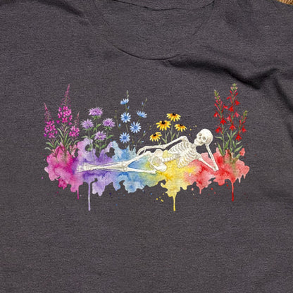 Halloween Skeleton Watercolor Wildflowers T-Shirt