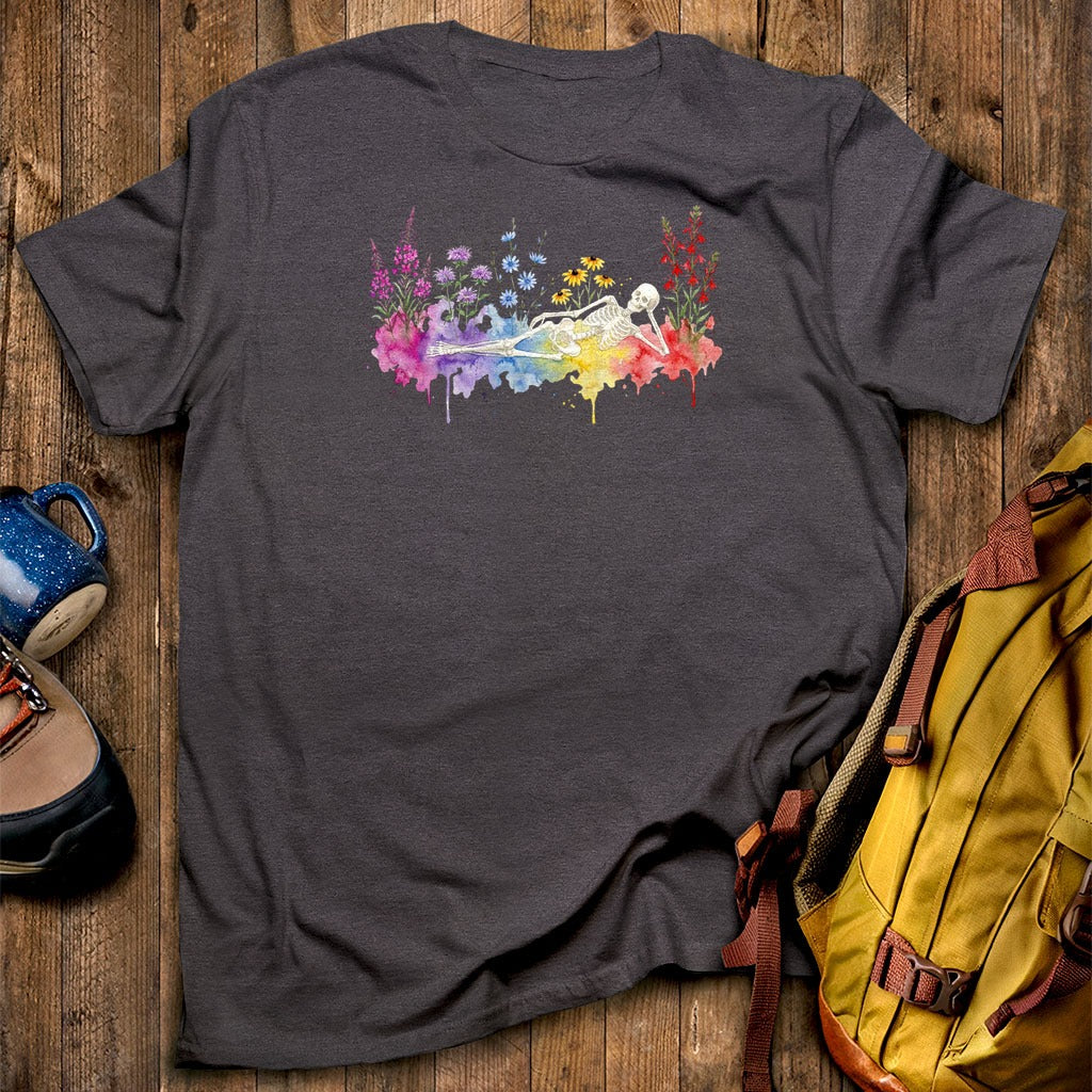 Halloween Skeleton Watercolor Wildflowers T-Shirt