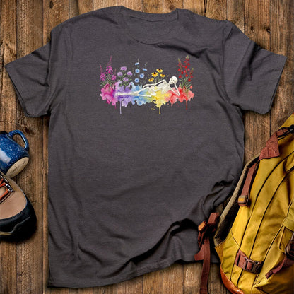 Halloween Skeleton Watercolor Wildflowers T-Shirt