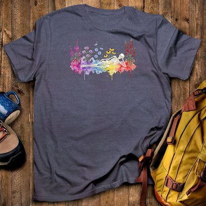 Halloween Skeleton Watercolor Wildflowers T-Shirt