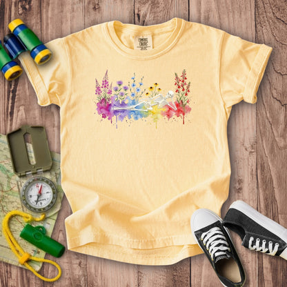 Halloween Skeleton Watercolor Wildflowers Kids Cotton T-Shirt