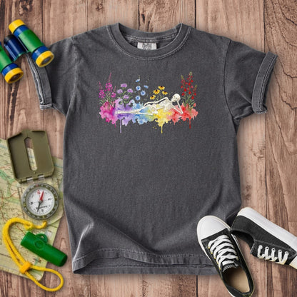 Halloween Skeleton Watercolor Wildflowers Kids Cotton T-Shirt