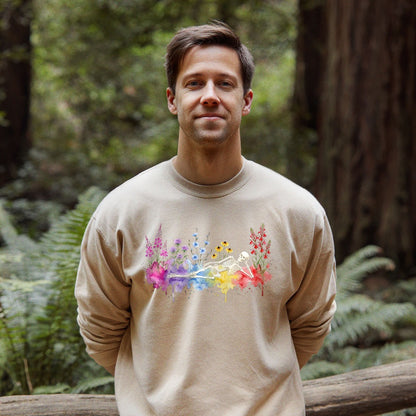 Halloween Skeleton Watercolor Wildflowers Crewneck Sweatshirt