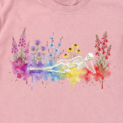 Halloween Skeleton Watercolor Wildflowers Premium Long Sleeve