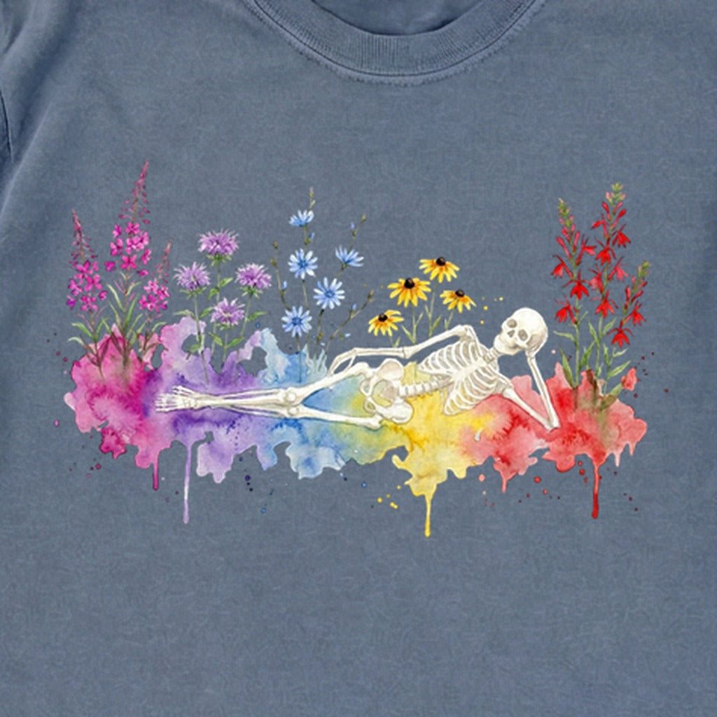 Halloween Skeleton Watercolor Wildflowers Premium Long Sleeve