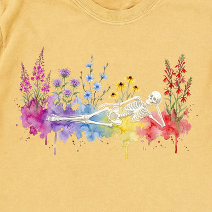 Halloween Skeleton Watercolor Wildflowers Premium Long Sleeve