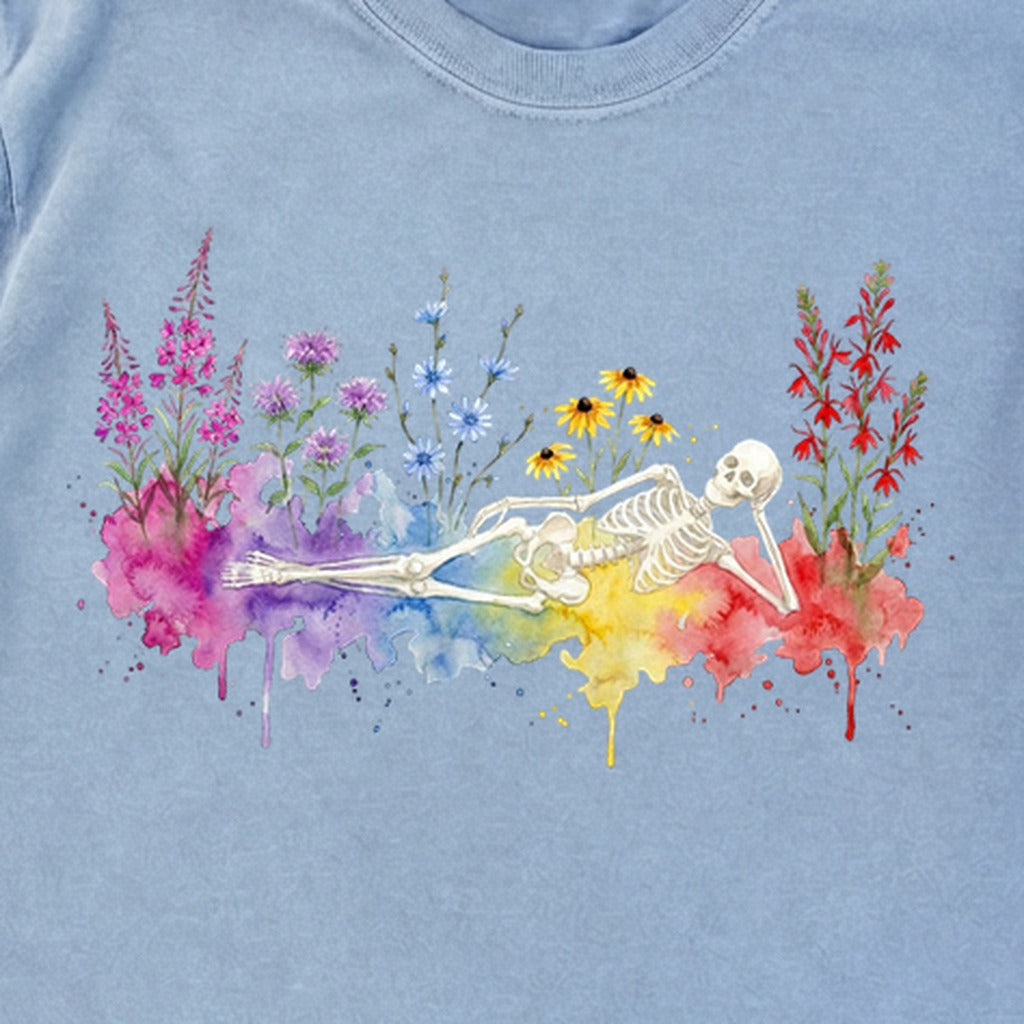 Halloween Skeleton Watercolor Wildflowers Premium Long Sleeve