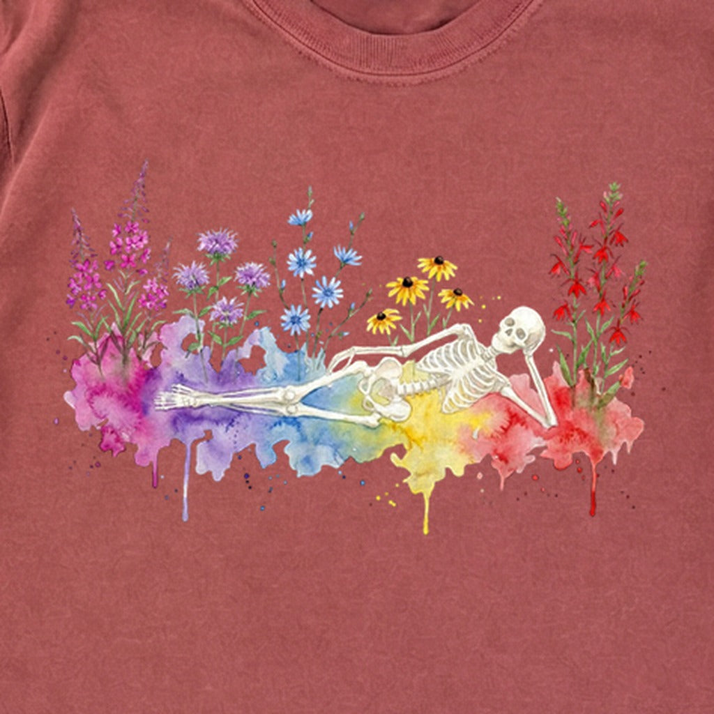 Halloween Skeleton Watercolor Wildflowers Premium Long Sleeve