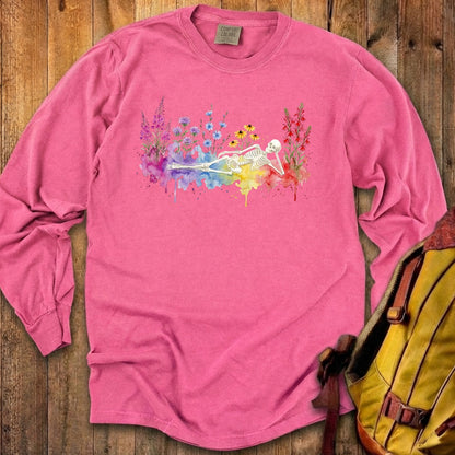 Halloween Skeleton Watercolor Wildflowers Premium Long Sleeve