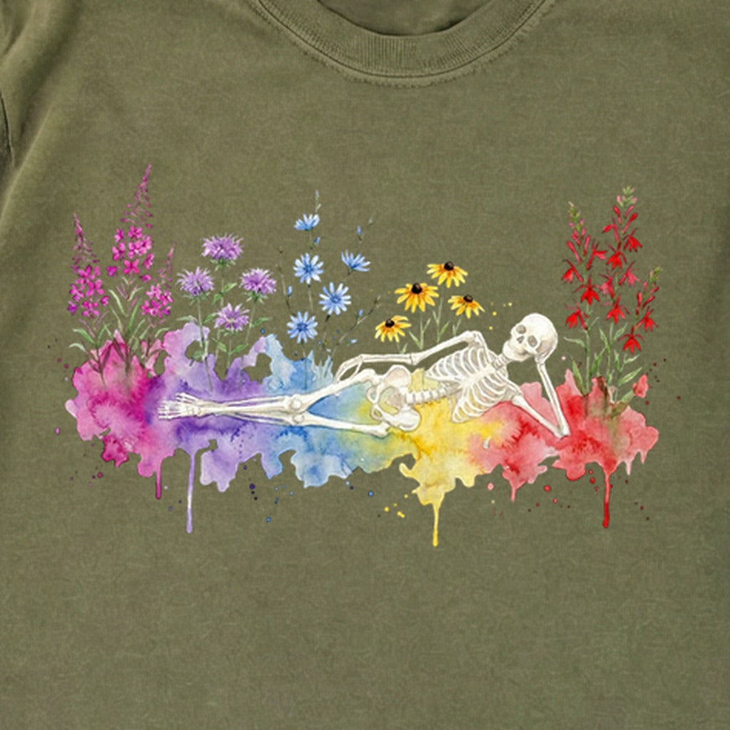 Halloween Skeleton Watercolor Wildflowers Premium Long Sleeve