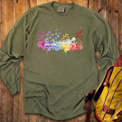 Halloween Skeleton Watercolor Wildflowers Premium Long Sleeve