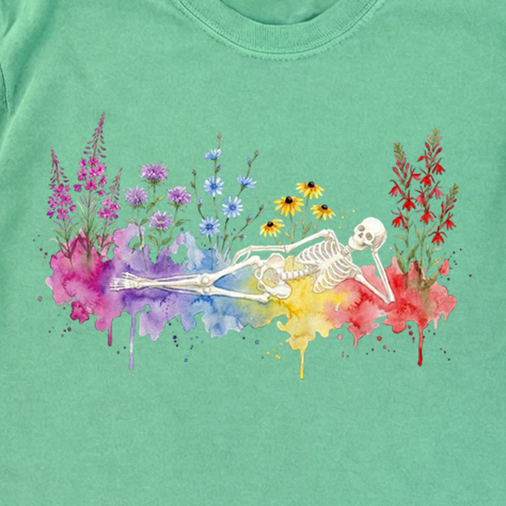Halloween Skeleton Watercolor Wildflowers Premium Long Sleeve