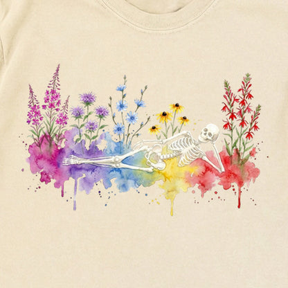 Halloween Skeleton Watercolor Wildflowers Premium Long Sleeve