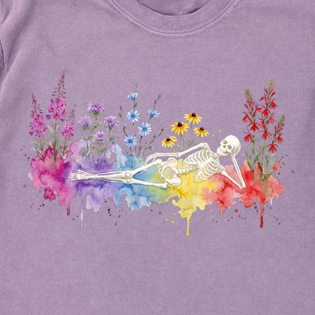 Halloween Skeleton Watercolor Wildflowers Premium Long Sleeve