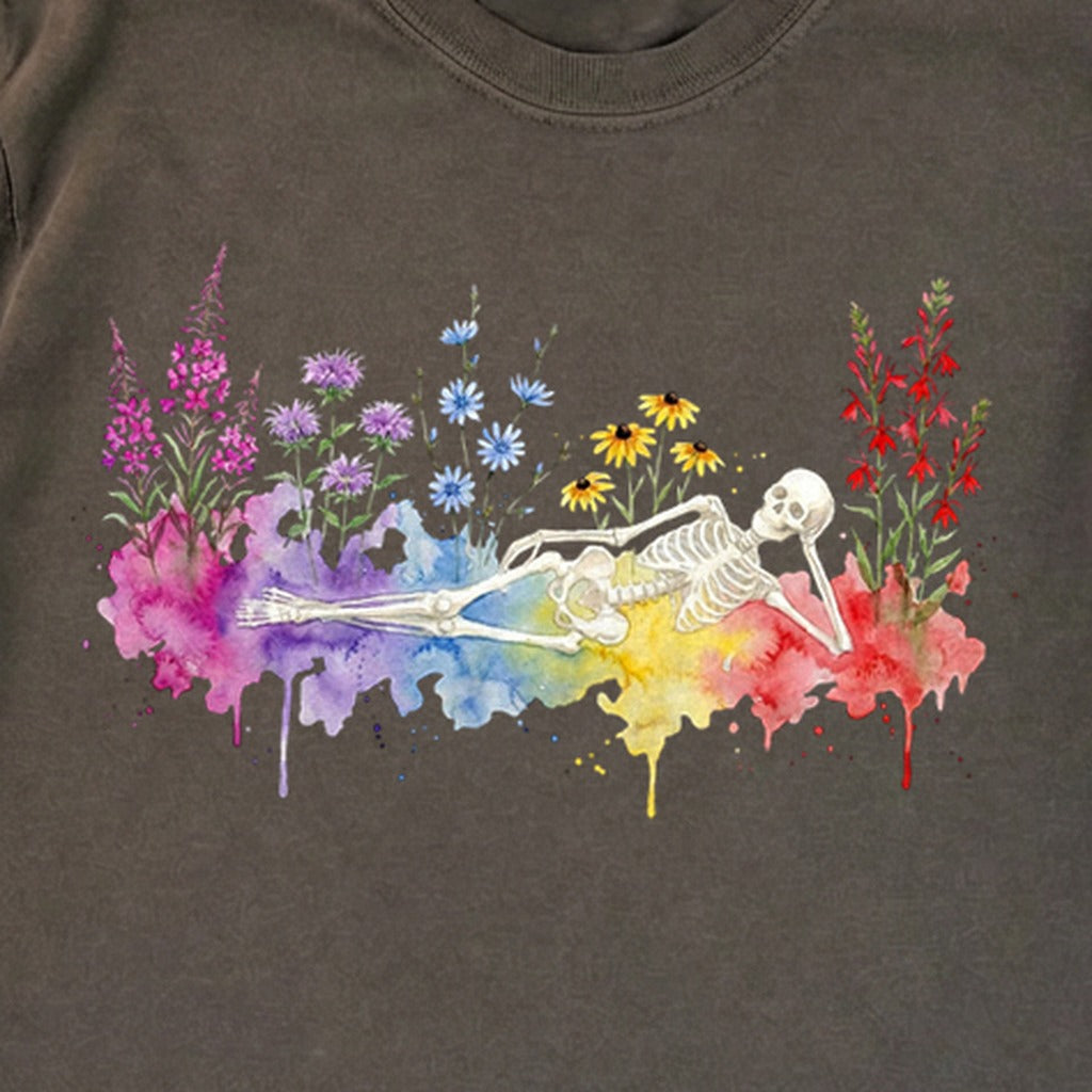 Halloween Skeleton Watercolor Wildflowers Premium Long Sleeve