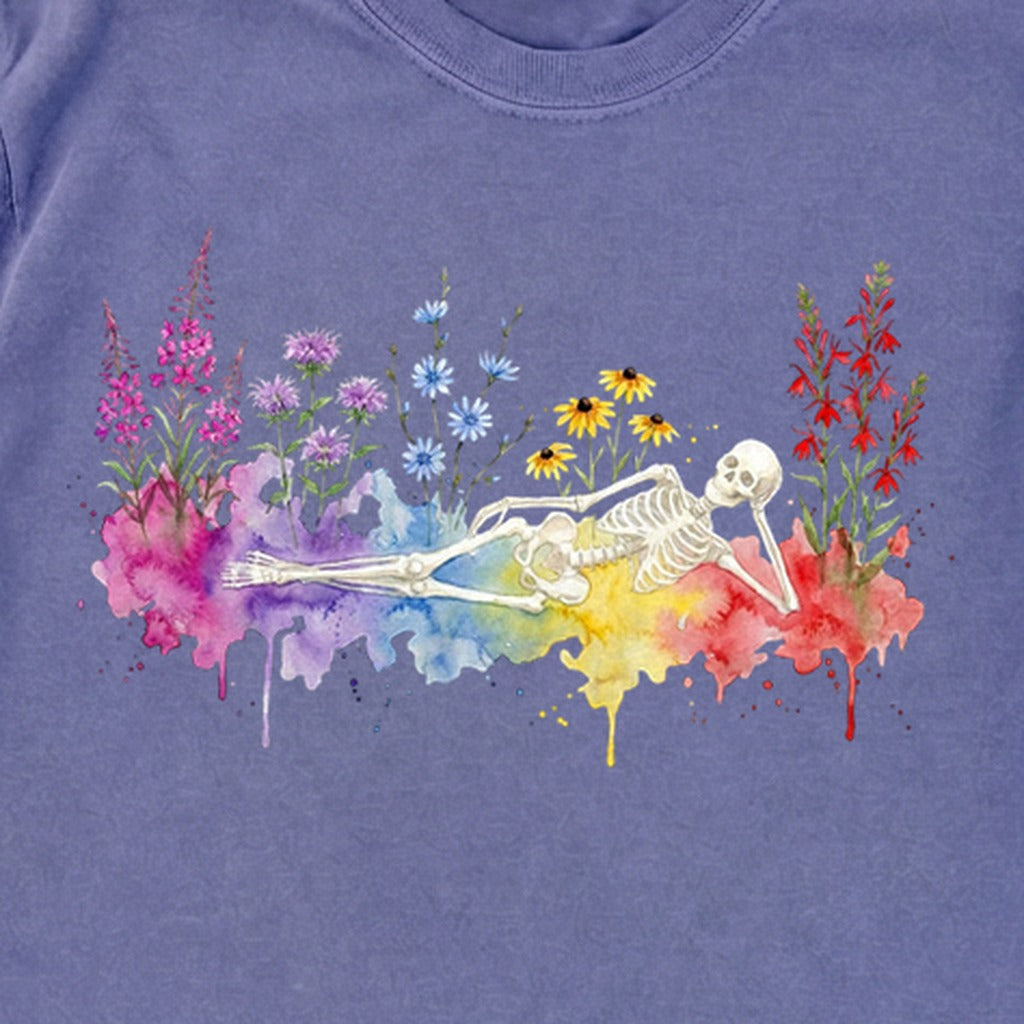 Halloween Skeleton Watercolor Wildflowers Premium Long Sleeve