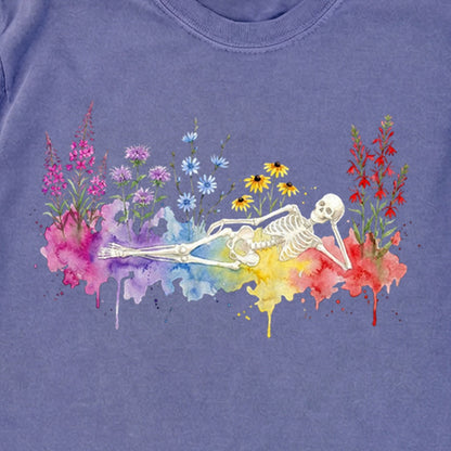 Halloween Skeleton Watercolor Wildflowers Premium Long Sleeve