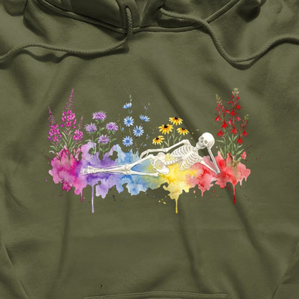 Halloween Skeleton Watercolor Wildflowers Hoodie