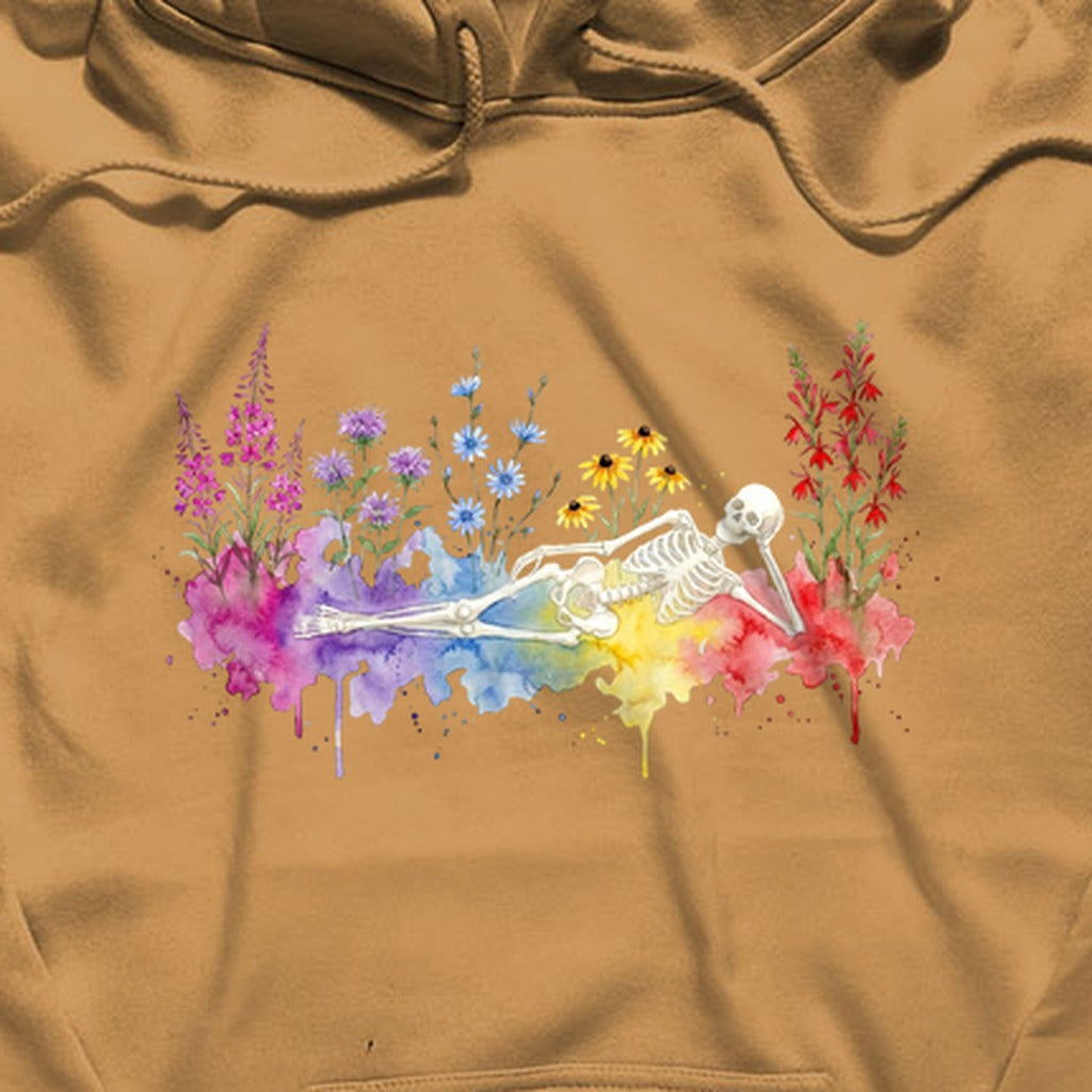 Halloween Skeleton Watercolor Wildflowers Hoodie