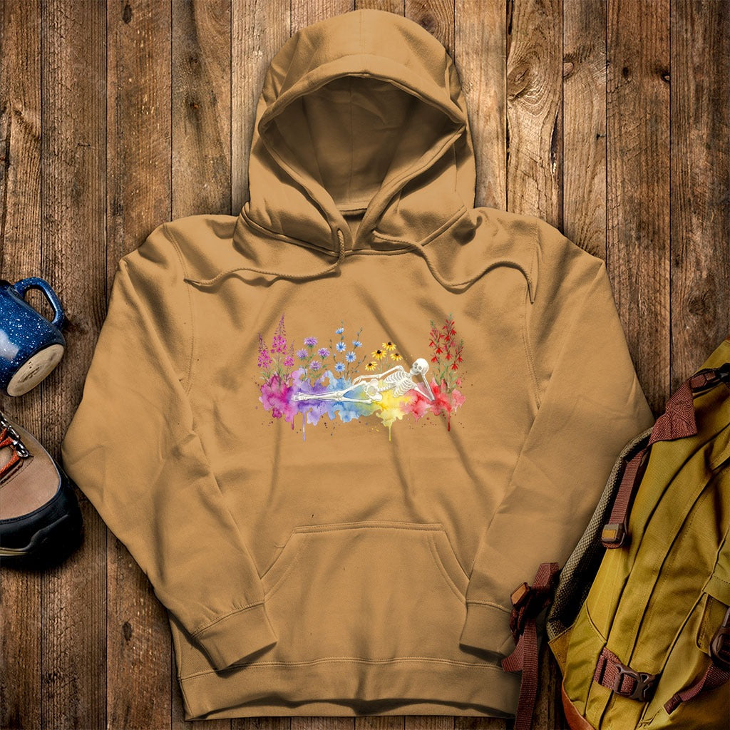 Halloween Skeleton Watercolor Wildflowers Hoodie