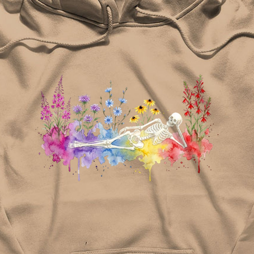 Halloween Skeleton Watercolor Wildflowers Hoodie