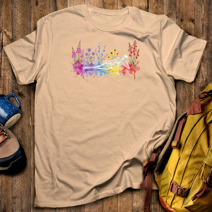 Halloween Skeleton Watercolor Wildflowers T-Shirt
