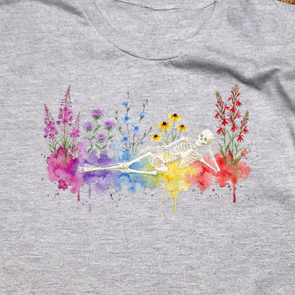 Halloween Skeleton Watercolor Wildflowers T-Shirt