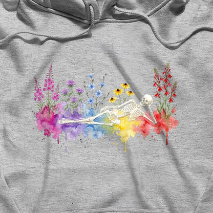 Halloween Skeleton Watercolor Wildflowers Hoodie