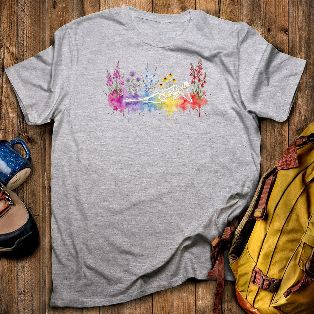 Halloween Skeleton Watercolor Wildflowers T-Shirt