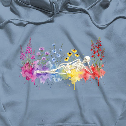 Halloween Skeleton Watercolor Wildflowers Hoodie